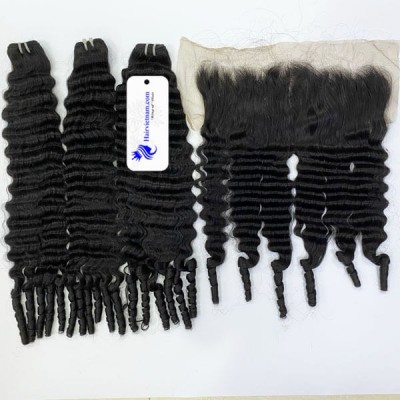 3 Bundles Ocean Wavy Human Hair Wave with a Frontal 13x4